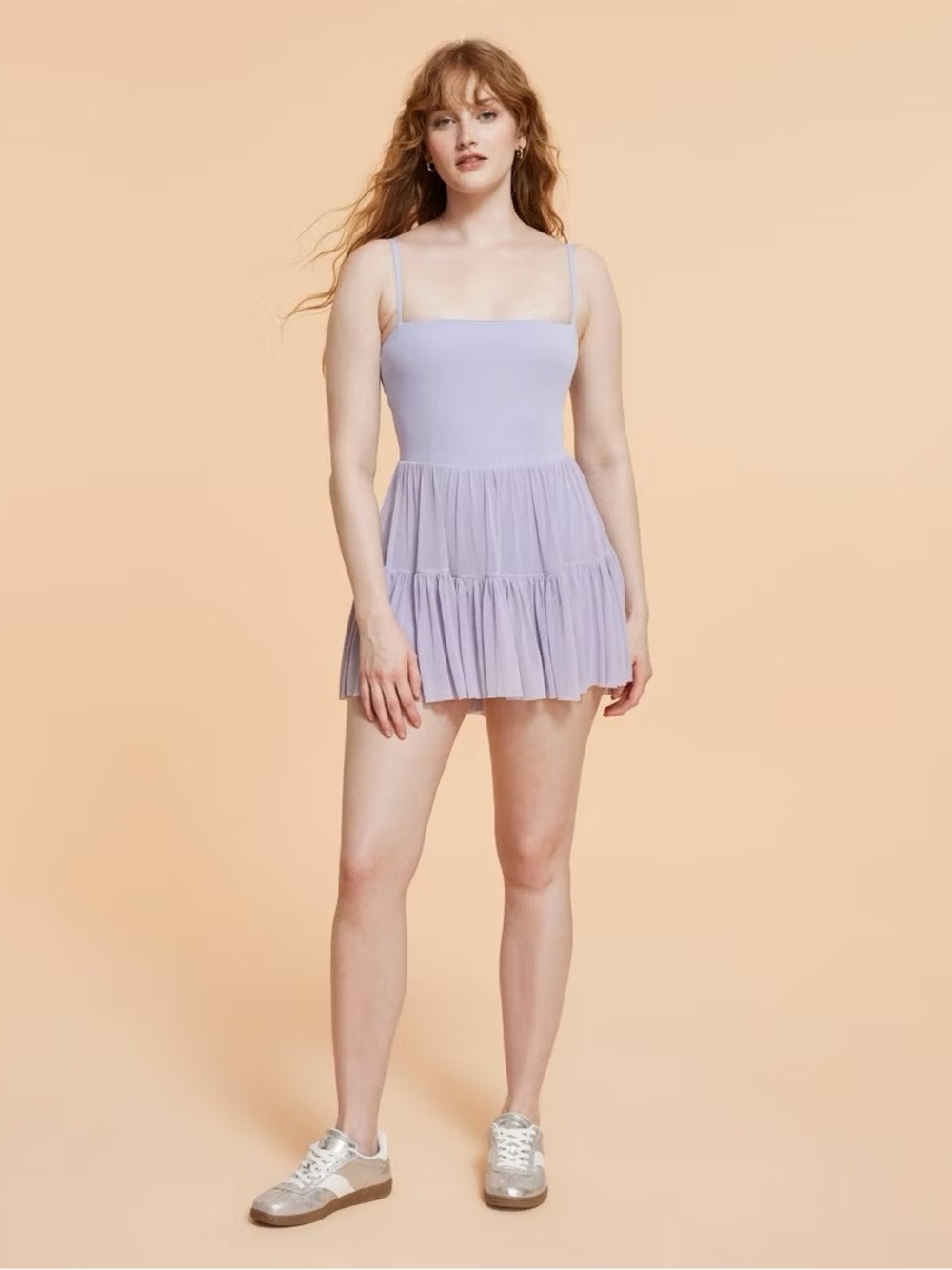 Blogilates Purple exercise dress 

Lilac Tiered Mini Dress with Spaghetti Straps